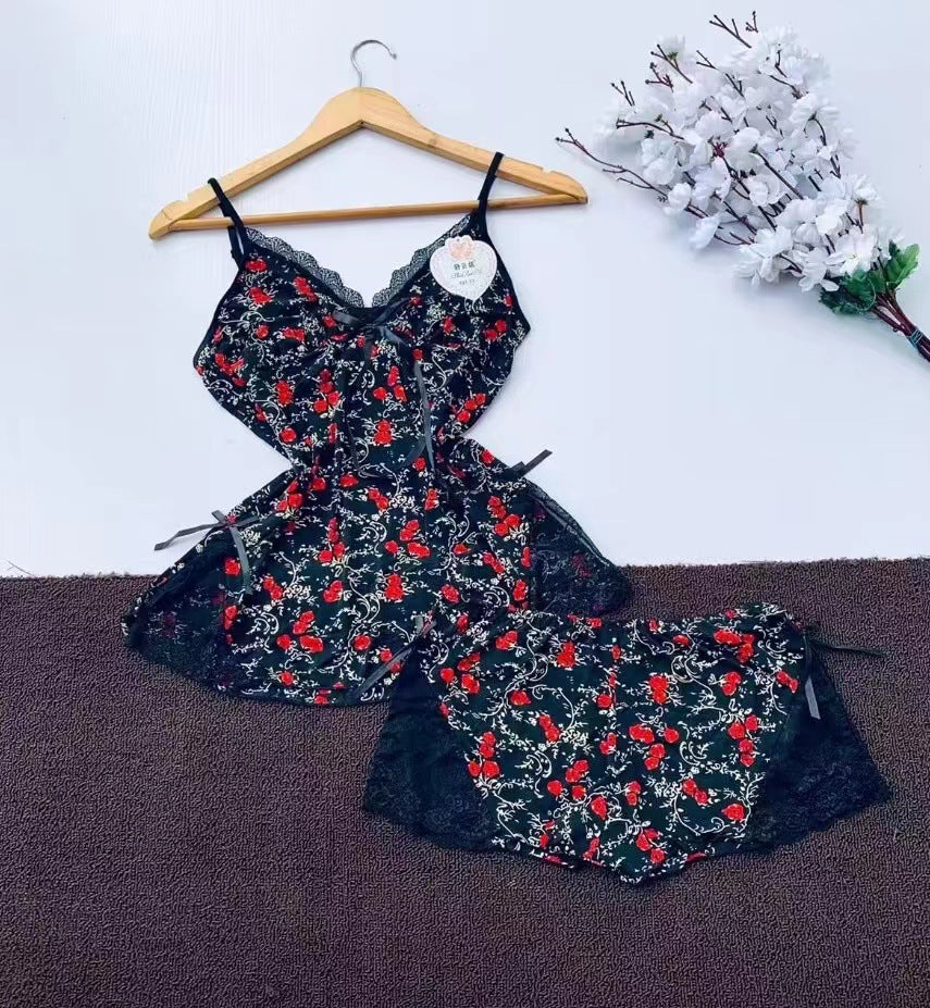 Fashionable V-Neck Strap Nightwear - 2-Piece Summer Sleepwear Set for Women