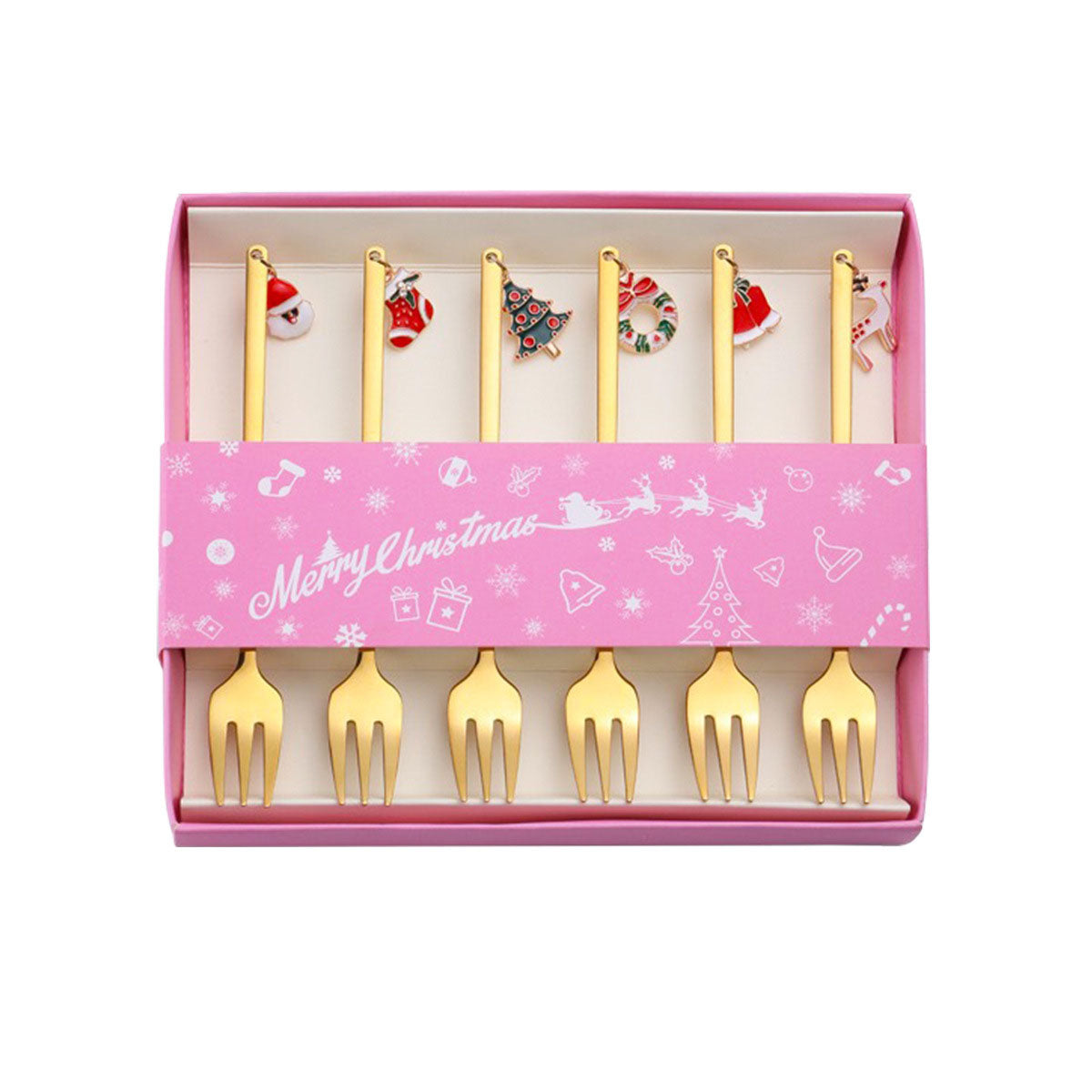 Luxury Christmas Gift Tableware Set - Gold Stainless Steel Coffee Spoon & Dessert Fork with Festive Cartoon Handles (Set of 4)