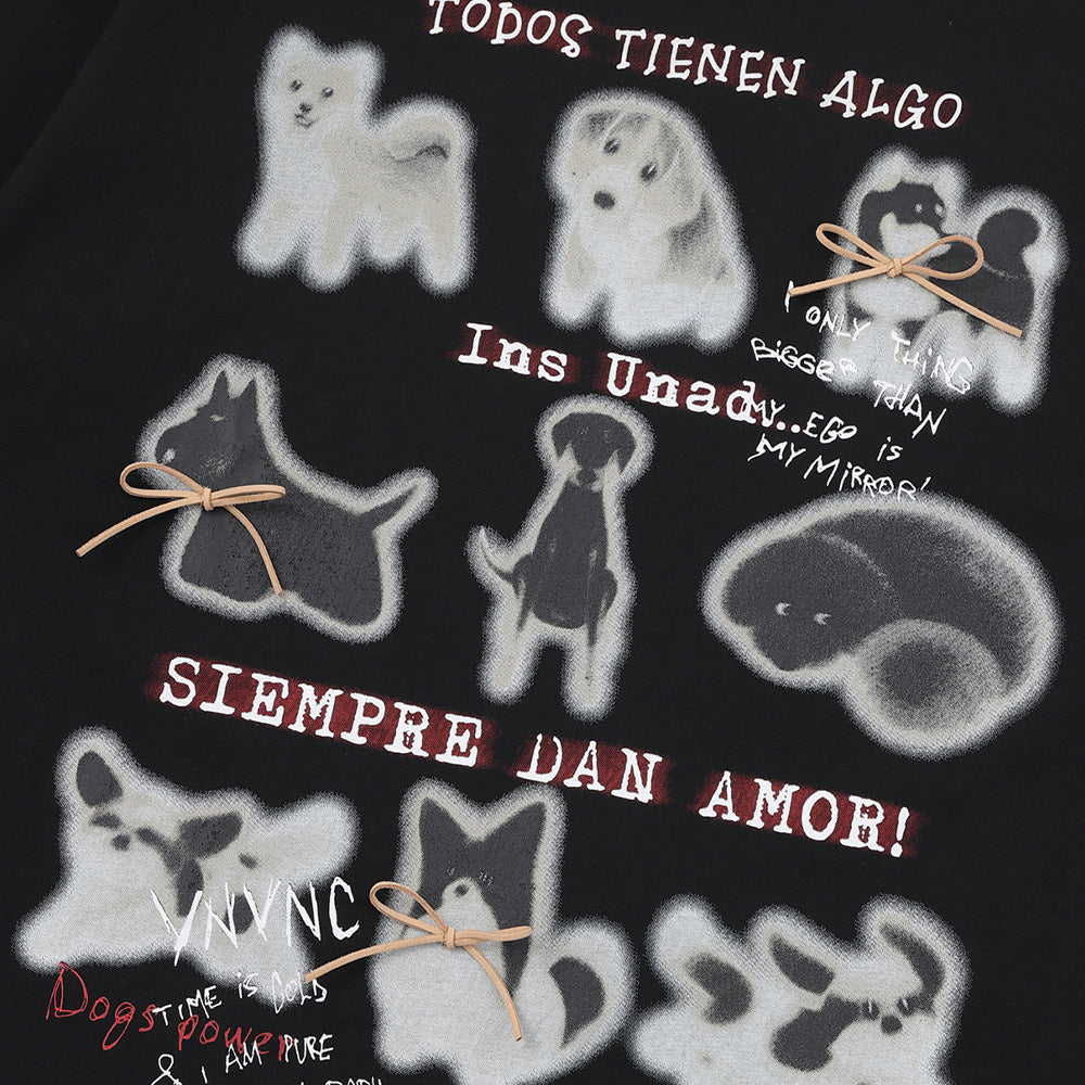 Retro Animal Sketch Graphic T-Shirt - Urban Oversized Black Cotton Streetwear Tee