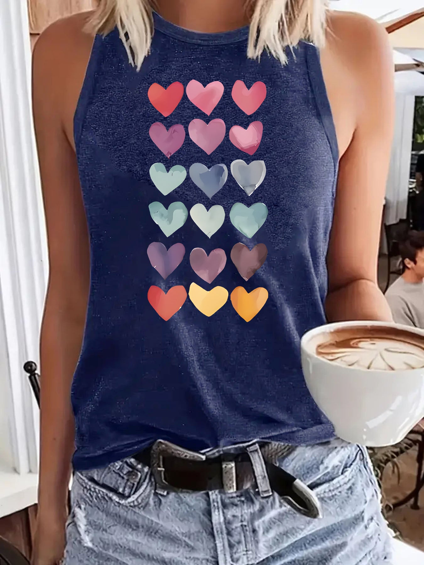 Colorful Heart-Shaped Pattern Loose Women's Vest | Graphic Valentine's Day Tank Top