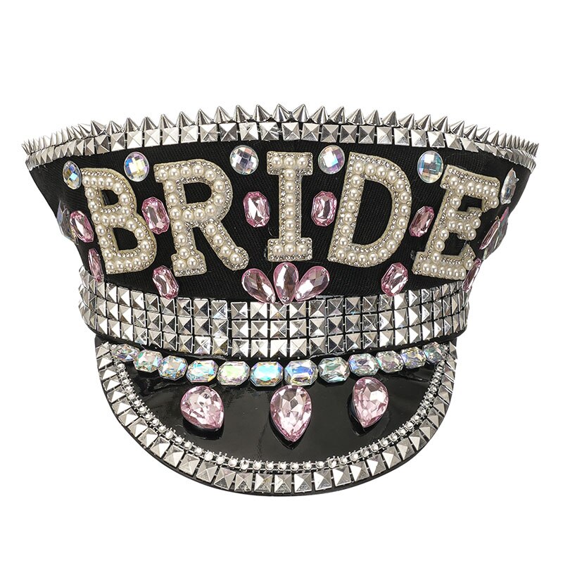 Luxury Handmade "BRIDE" Rhinestone Captain Hat - Sparkling Sequined Wedding & Party Cap