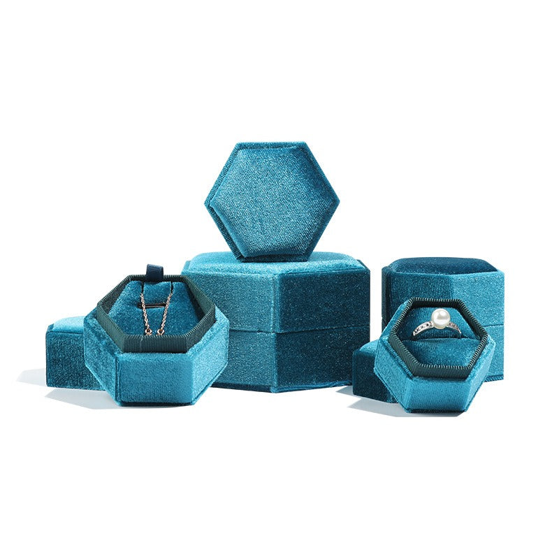 Hexagonal Velvet Jewelry Box - High-End Korean Ring & Earring Gift Box