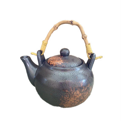 Artisan-Crafted Ceramic Teapots - Multicolored with Traditional Bamboo Rattan Handles