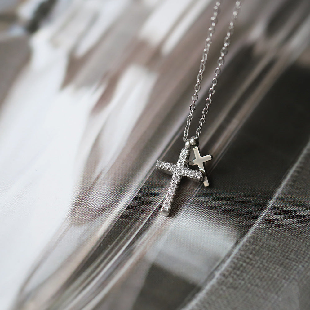 Micro Inlaid Zircon Silver Tone Religious Necklace