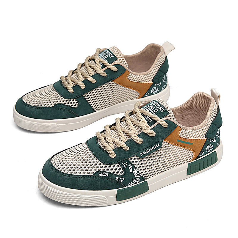 Trendy Navy & Beige Mesh Board Shoes - Versatile Casual Sneakers for Men