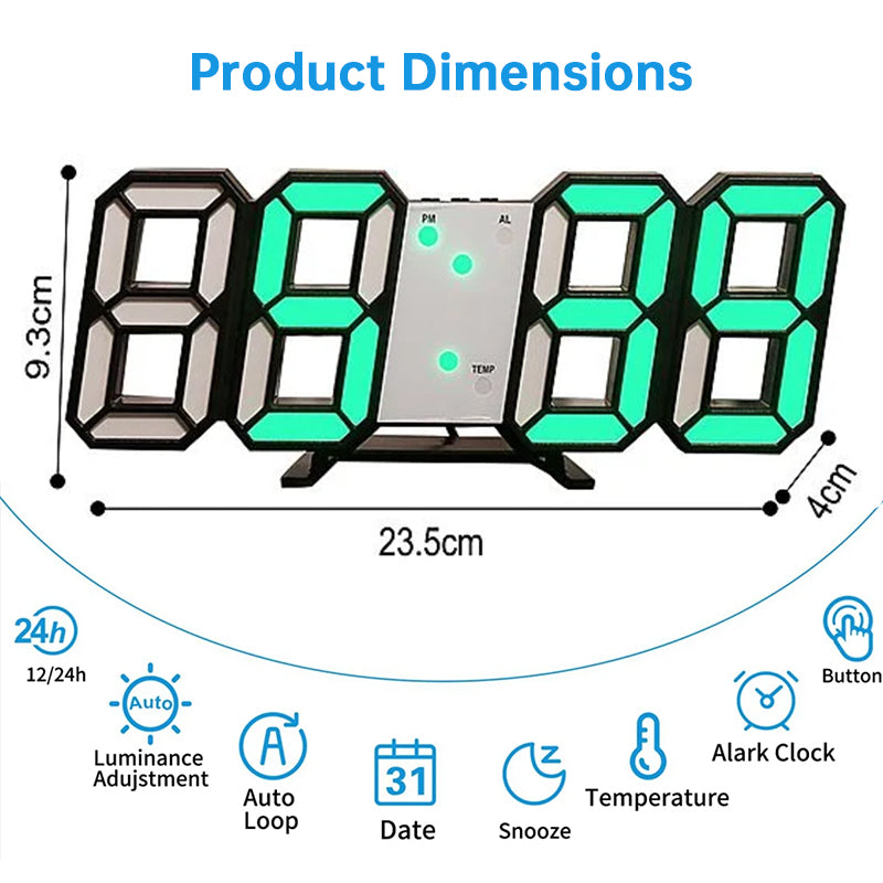 3D LED Digital Alarm Clock - Modern Wall & Desk Clock with Colorful Display