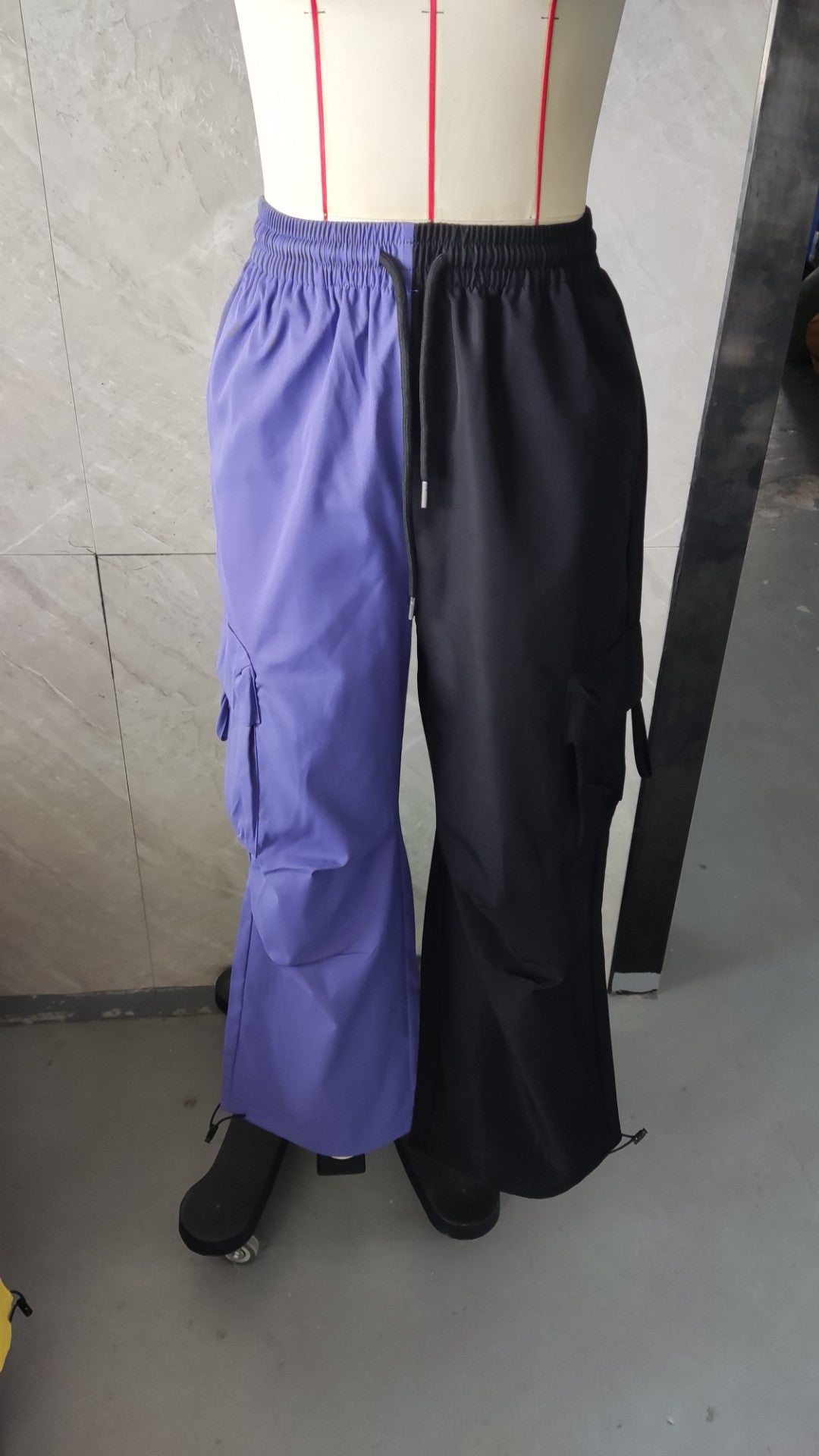 Women's Color Block High Rise Cargo Pants - Purple & Yellow Streetwear Trousers