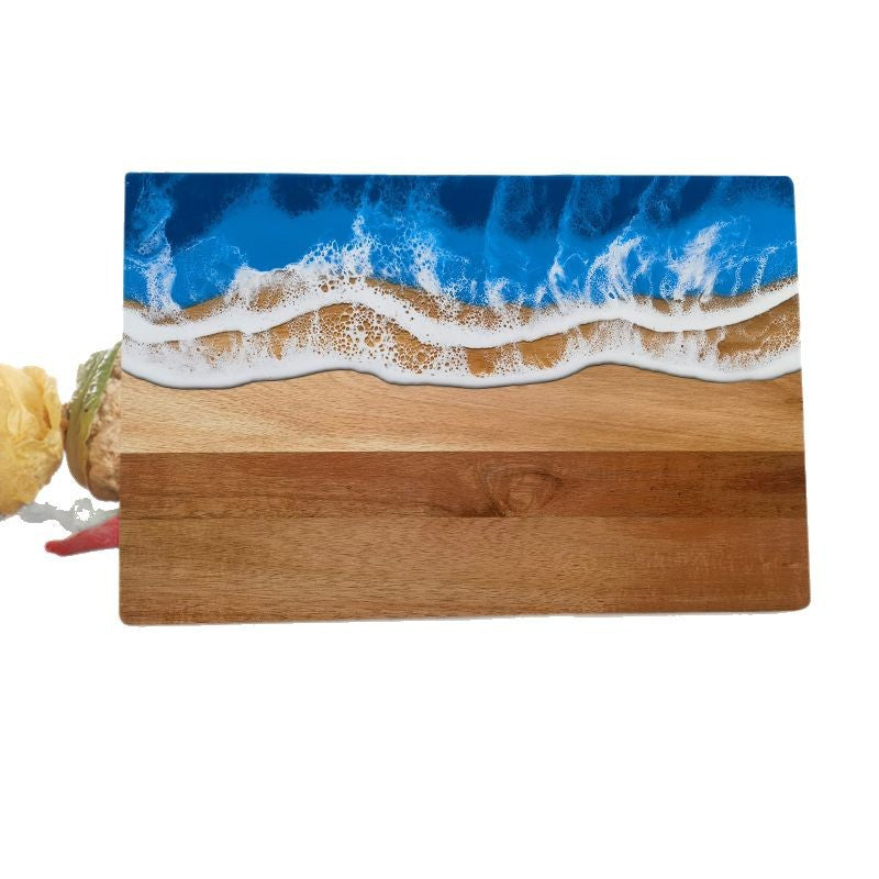 Luxury Ocean Wave Resin Art Serving Board - Handmade Wooden Cheese & Charcuterie Tray