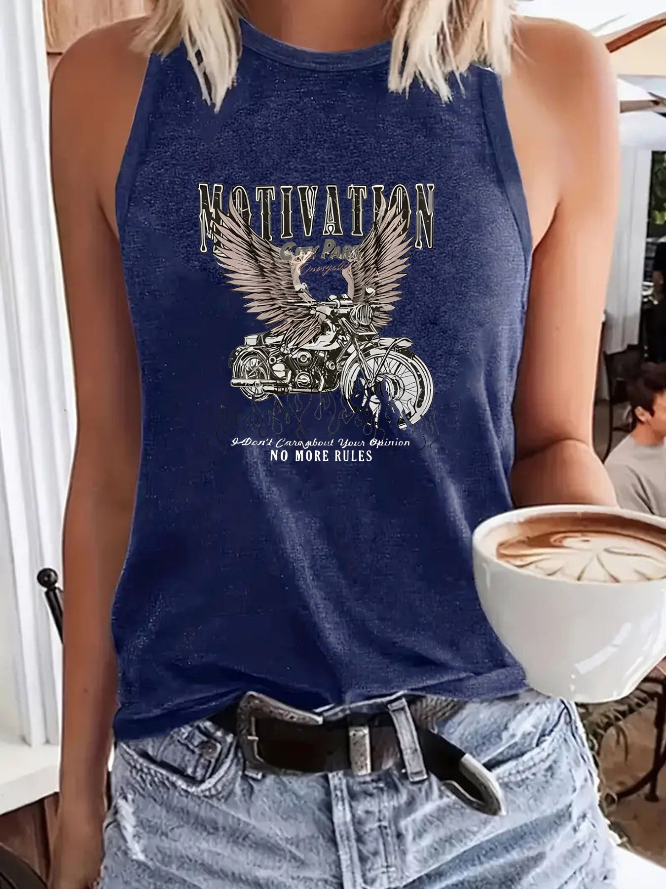 Dream Printed Sleeveless Top Motorcycle | Vintage Biker Graphic Tank Top for Women
