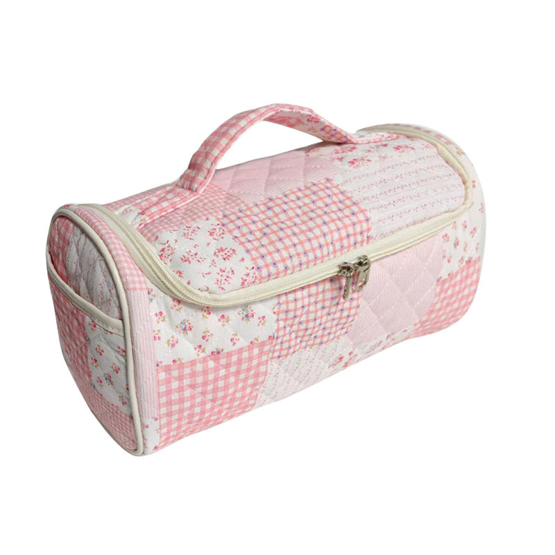 Quilted Floral Makeup Storage Bag - Large Capacity Vintage Cosmetic Travel Case