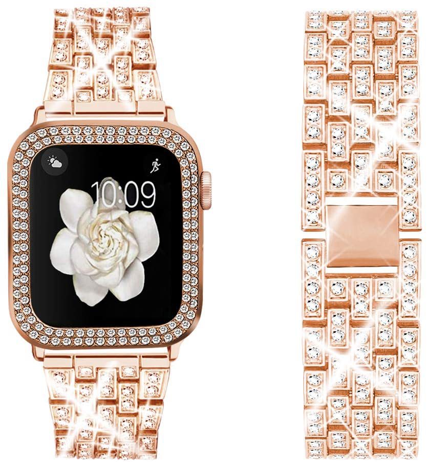 Women's Bling Rhinestone Band for iWatch Series 8 7 6 SE 5 3 - Elegant Metal Bracelet 40mm 41mm 44mm 45mm