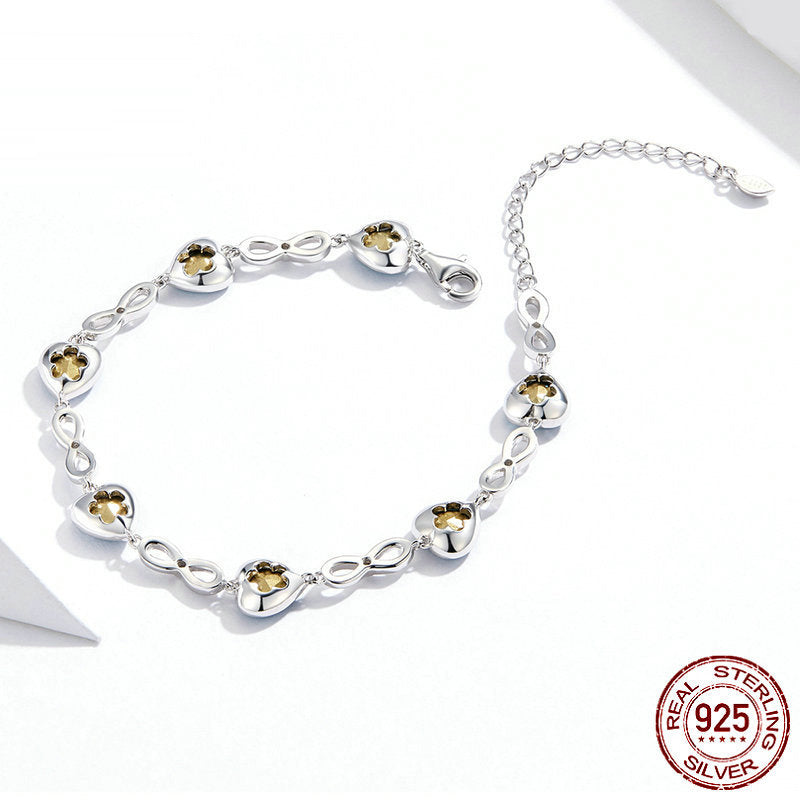Women's Silver Link Bracelet with Sapphire Blue Hearts & Infinity Symbols