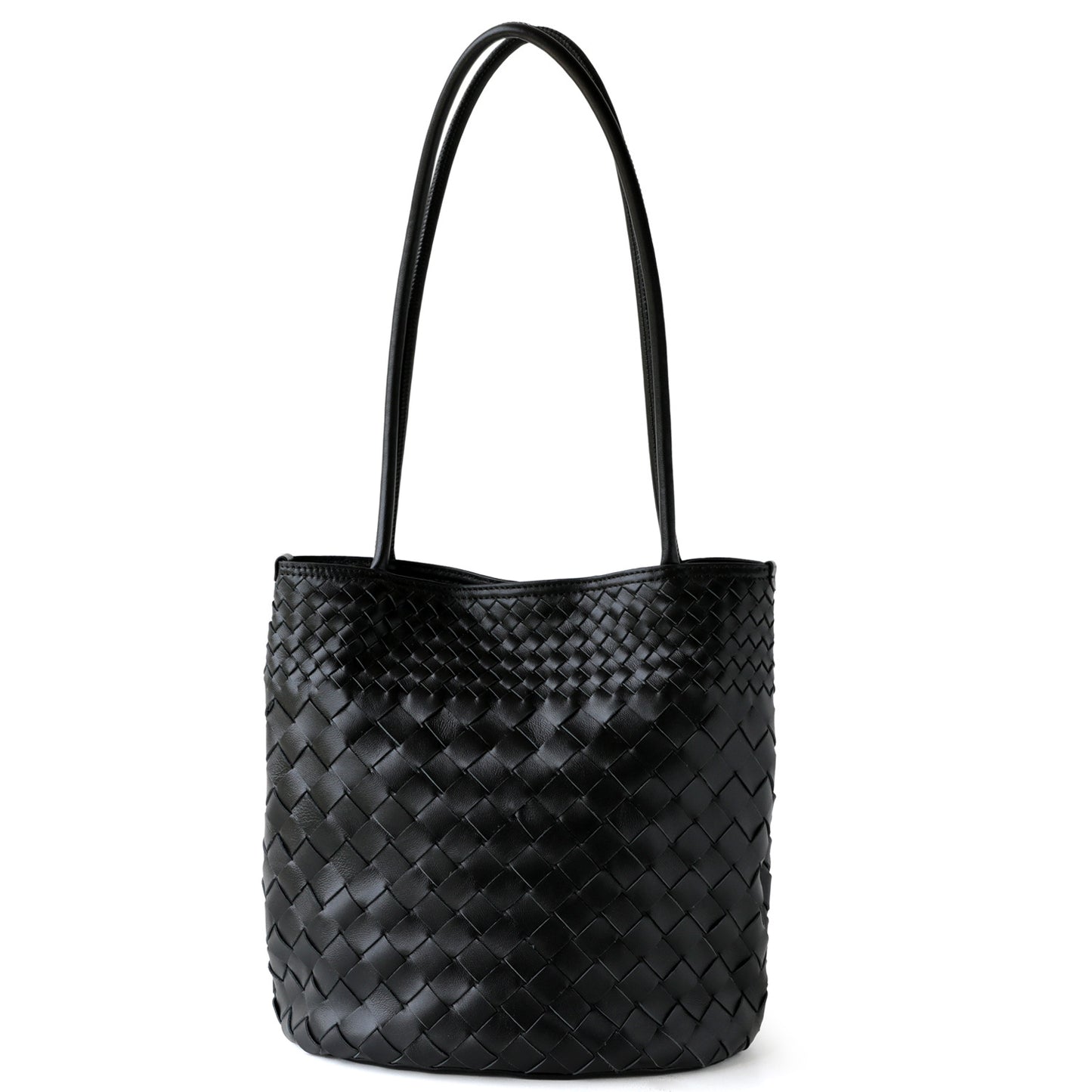 Elegant Woven Leather Bucket Bag for Women - Retro Single Shoulder Tote & Handbag
