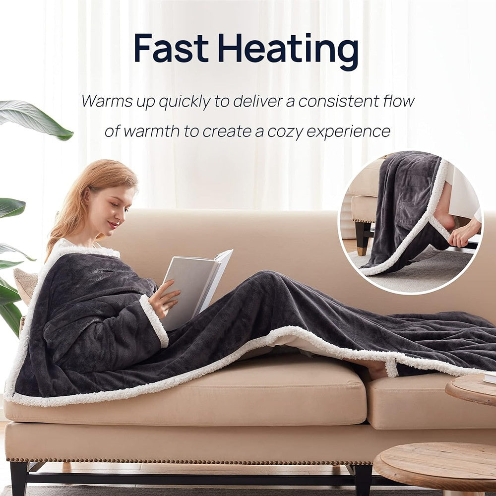 Electric Heating Wearable Blanket - Fleece Lamb Velvet Heated Blanket with Sleeves