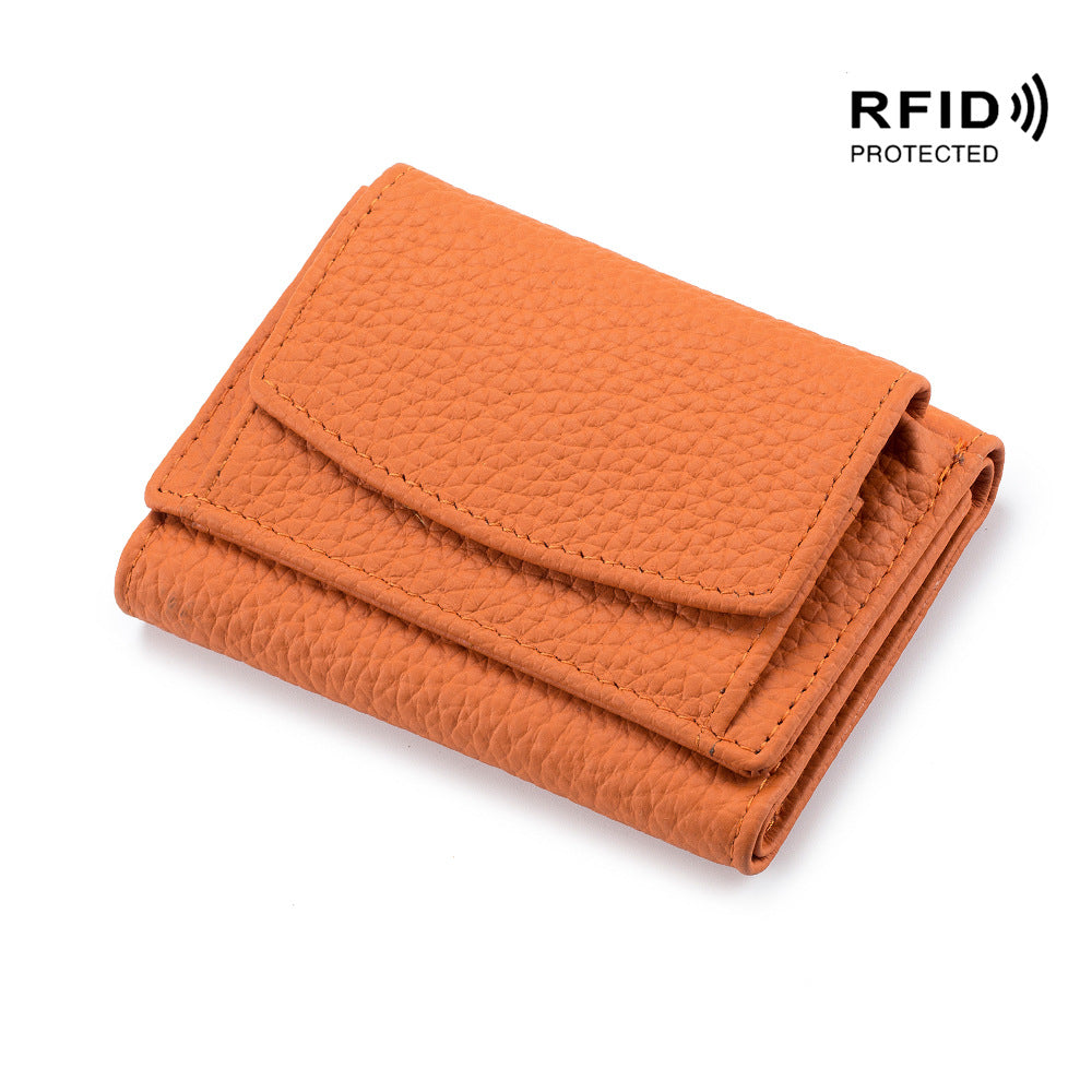 Women's Japanese Style Genuine Leather RFID Protected Mini Coin Wallet (Short)