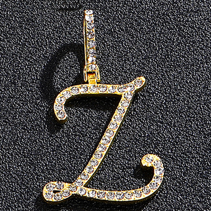 Iced Out Initial Letter Pendant Cuban Chain Necklace