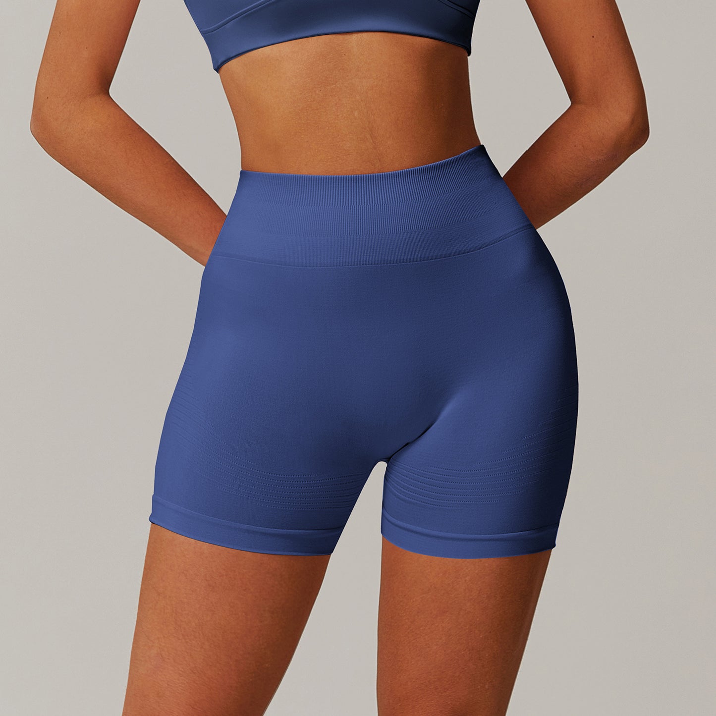 High Waisted Ribbed Fitness Workout Shorts - Stretchy Athletic Biker Shorts