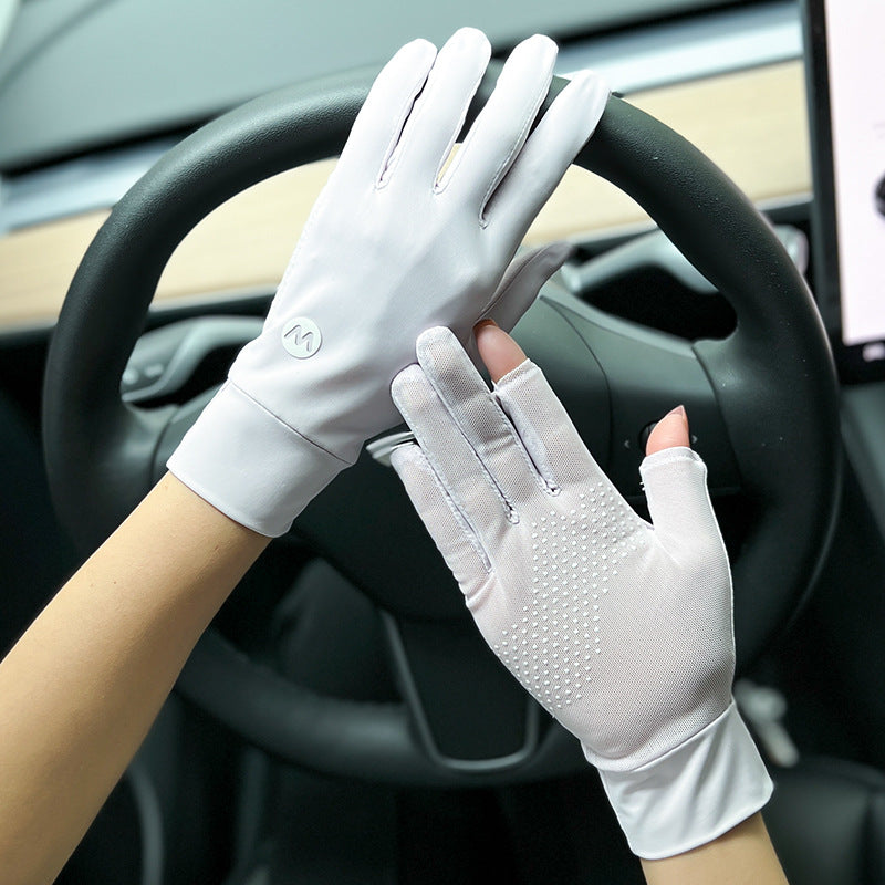 UV Protection Ice Silk Driving Gloves | Breathable Touch Screen Sun Protection Short Gloves
