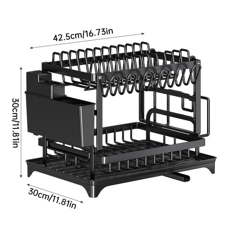 2-Tier Carbon Steel Dish Rack with Cutting Board & Utensil Holder
