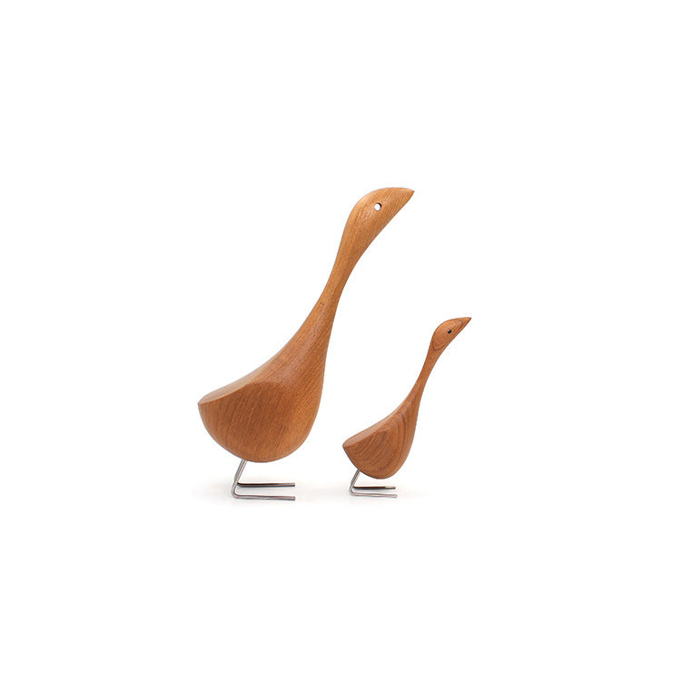 Nordic Hand-Carved Wooden Swan Figurine – Minimalist Teak Wood Bird Sculpture for Home Decor