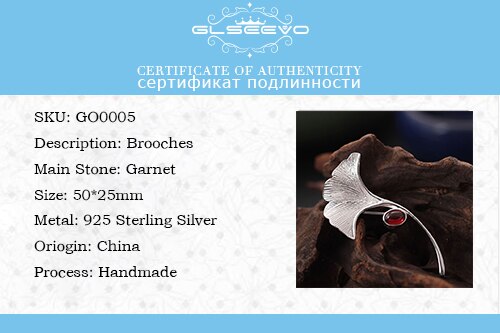 Luxury 925 Sterling Silver Ginkgo Biloba Leaf Brooch with Natural Garnet / Fine Jewellery Pin for Women