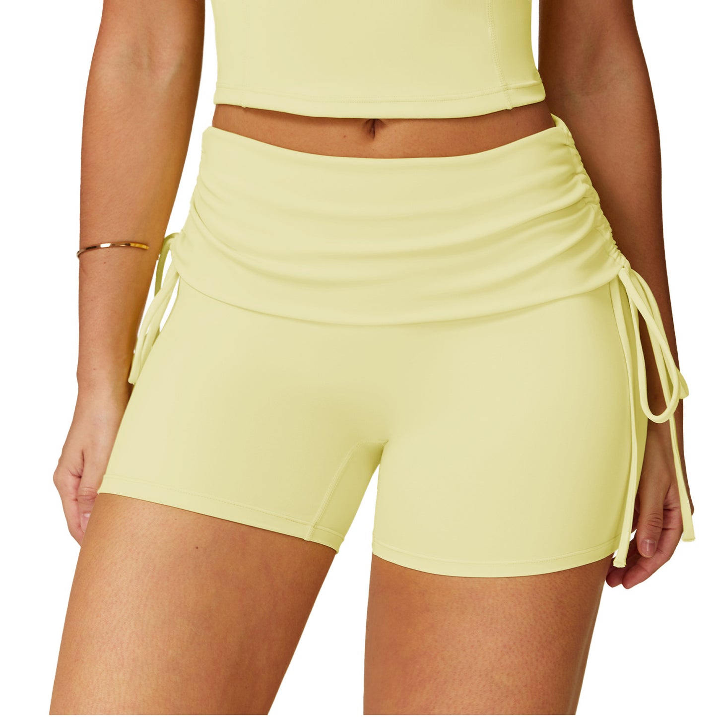 Premium Drawstring Tight Yoga Shorts for Women - High Waisted Athletic Shorts