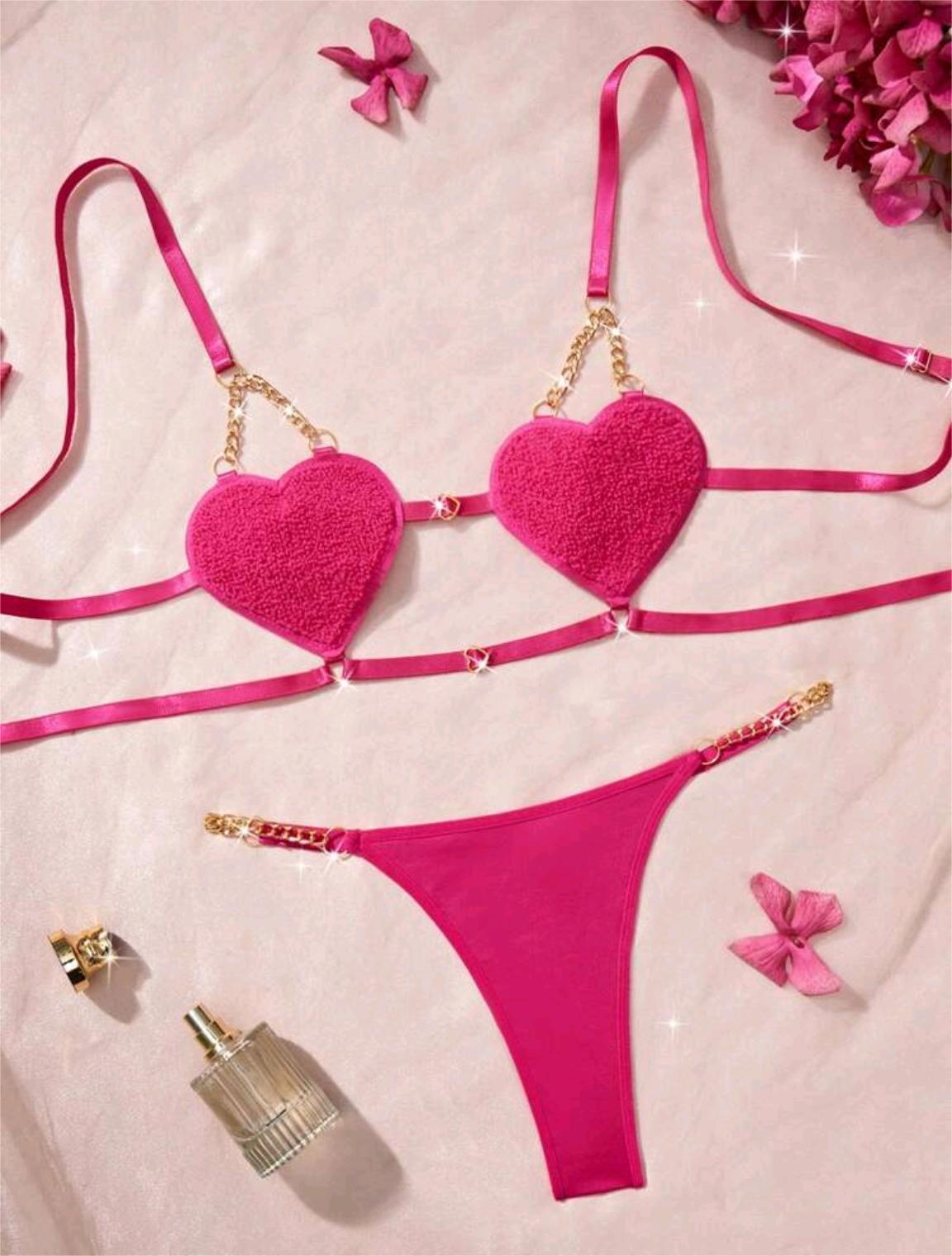 Romantic French Style Heart-shaped Strap Temptation Lingerie Set