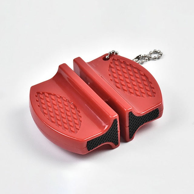 ONEUP Mini Portable Knife Sharpener - Two-Stage Tungsten & Ceramic Rod Sharpener with Butterfly Grip (Quick & Easy Sharpening)