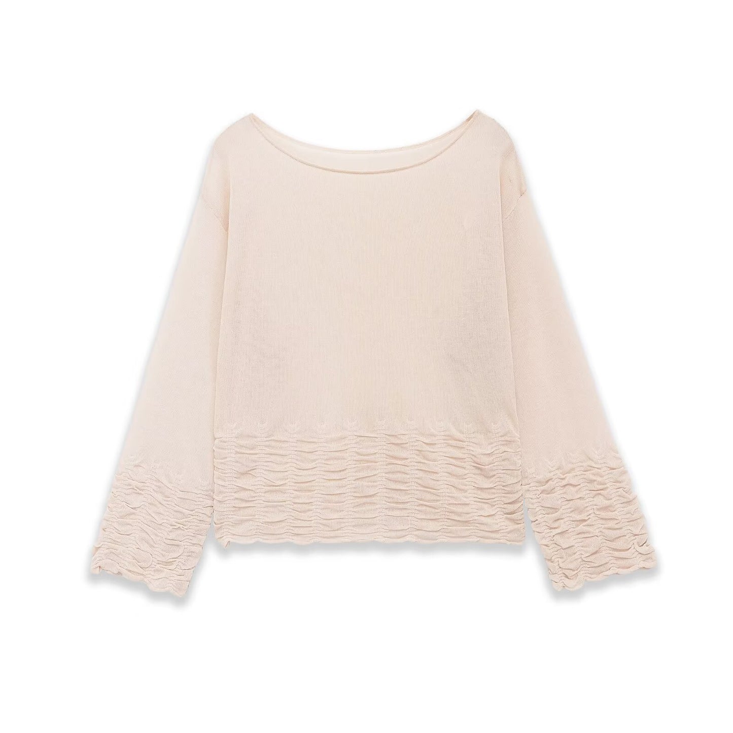 Elegant French Round Neck Honeycomb Knitted Sweater - Soft Texture Long Sleeve Pullover for Women