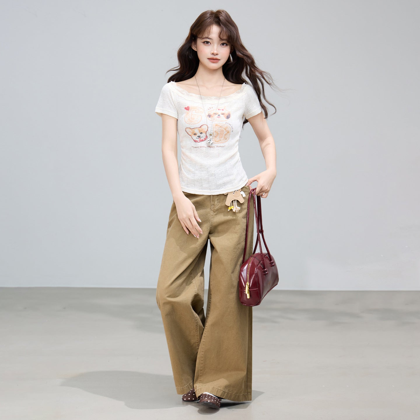 Women's Cute Graphic Print Off-Shoulder Short Sleeve T-Shirt