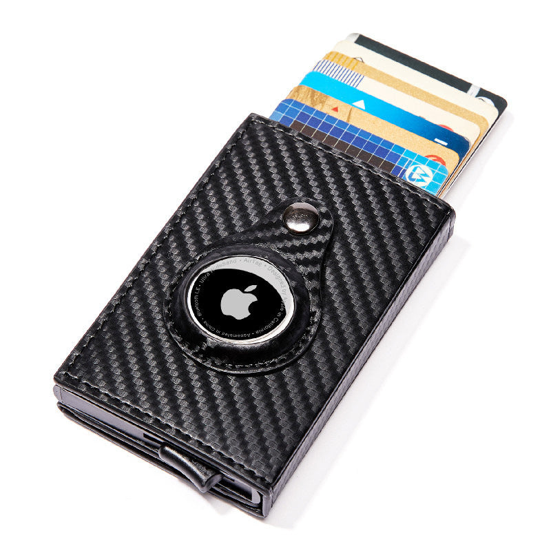 Men's Multi-Function Card Holder Wallet with Carbon Fiber Pattern & Magnetic Buckle (Airtag Tracker Slot)