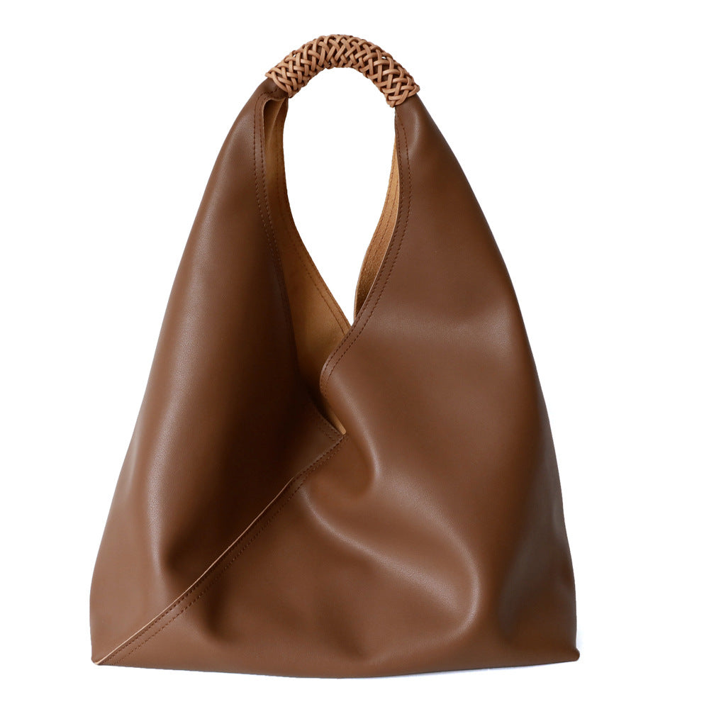 Luxury Spliced Woven Handle Shoulder Bag - Chic PU Leather Hobo Bag & Tote for Women