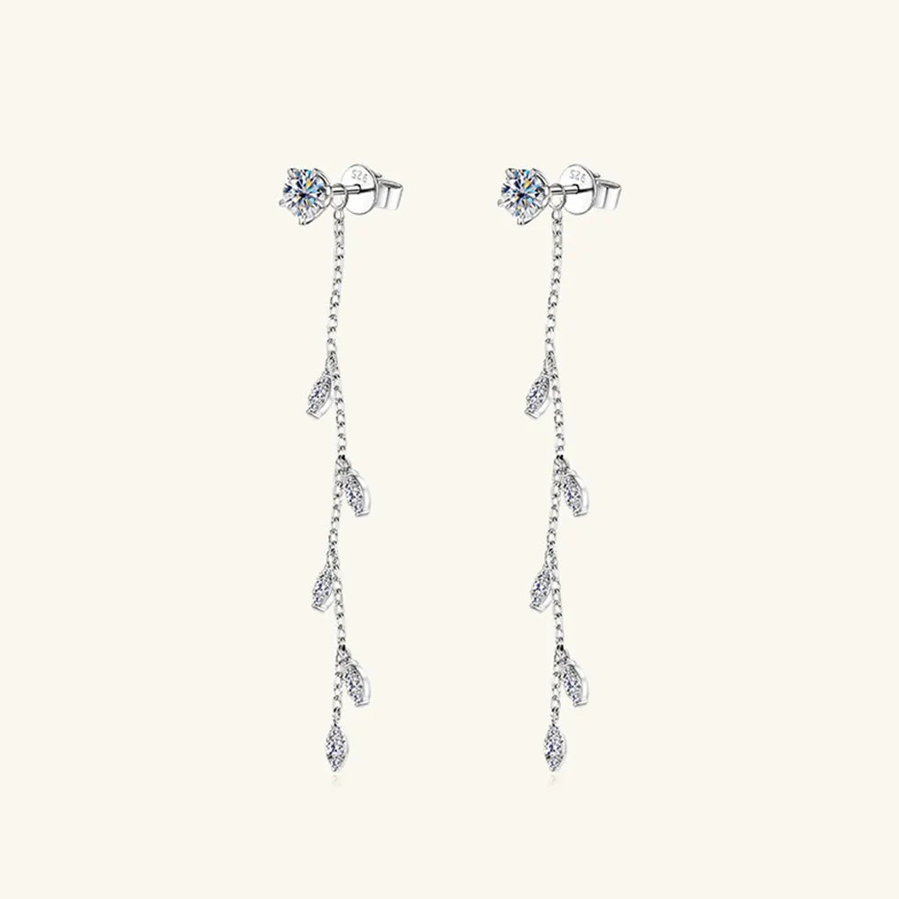 Elegant Moissanite Cascade Leaf Drop Earrings