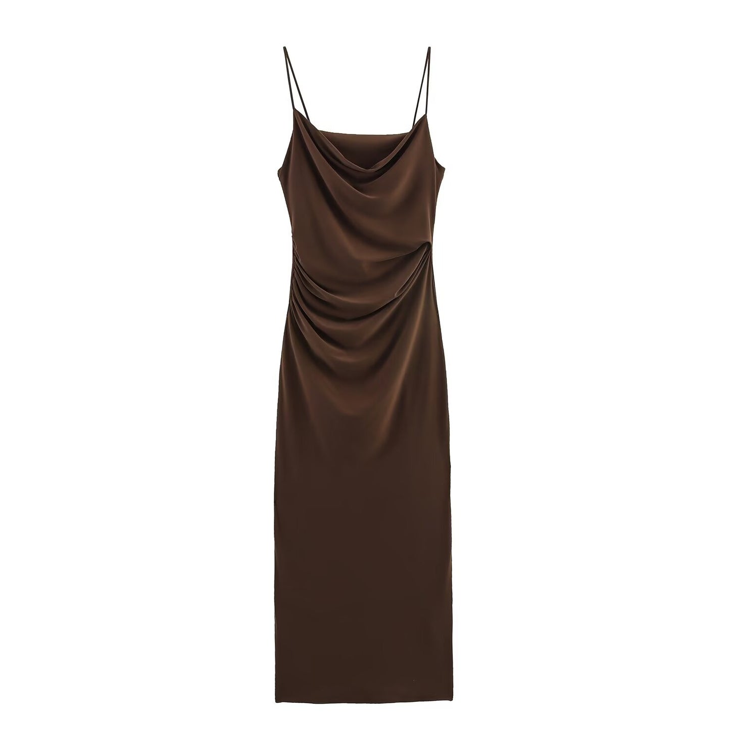 Luxe Ruched Satin Bodycon Slip Dress - Sexy Spaghetti Strap Party & Club Midi Dress