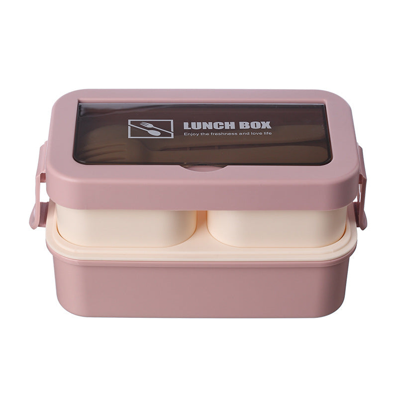 Modern Double-Layer Microwaveable Bento Box - Stylish Dual-Compartment Lunch Box with Built-in Cutlery Storage (Leak-Proof)