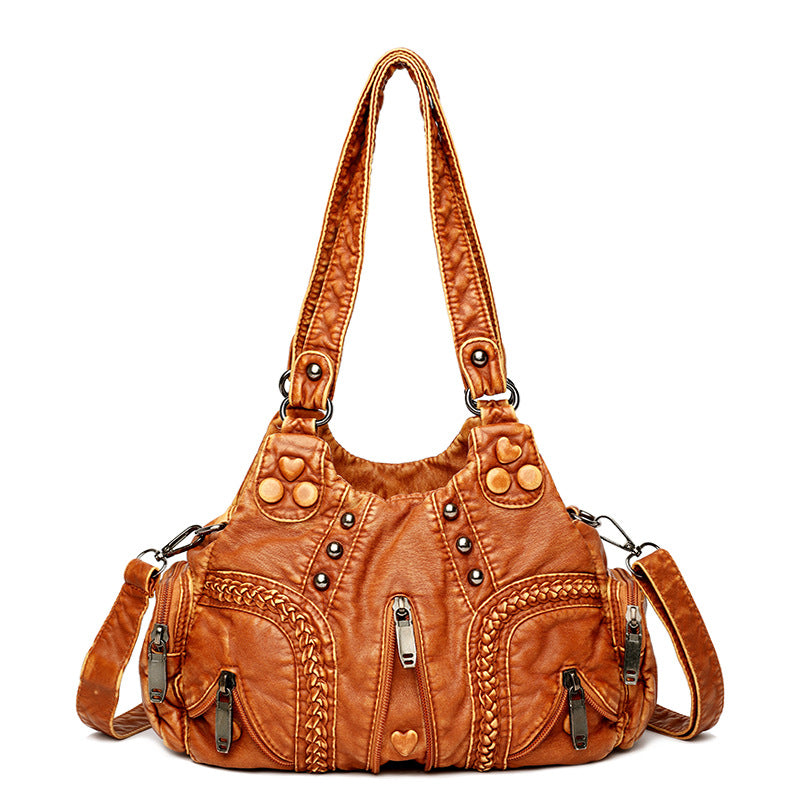 Vintage Large Capacity Rivet & Braided Shoulder Crossbody Bag