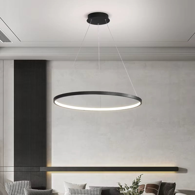 Minimalist Dimmable LED Ring Pendant Light - Ultra-Slim Chandelier for Kitchen & Modern Living Room
