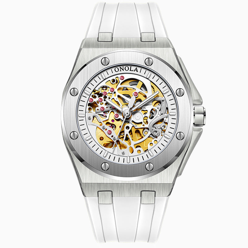 Fashionable Rose Gold Men's Watch - Premium Mechanical Timepiece with Silicone Strap