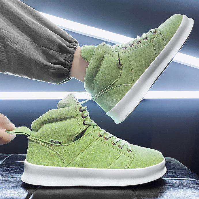 Men's High Top Suede Board Shoes - Comfortable Thick Sole Casual Sneakers