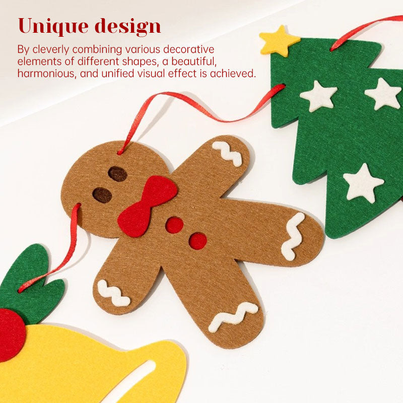 Handmade Christmas Pull String Flag Banner with LED String Lights