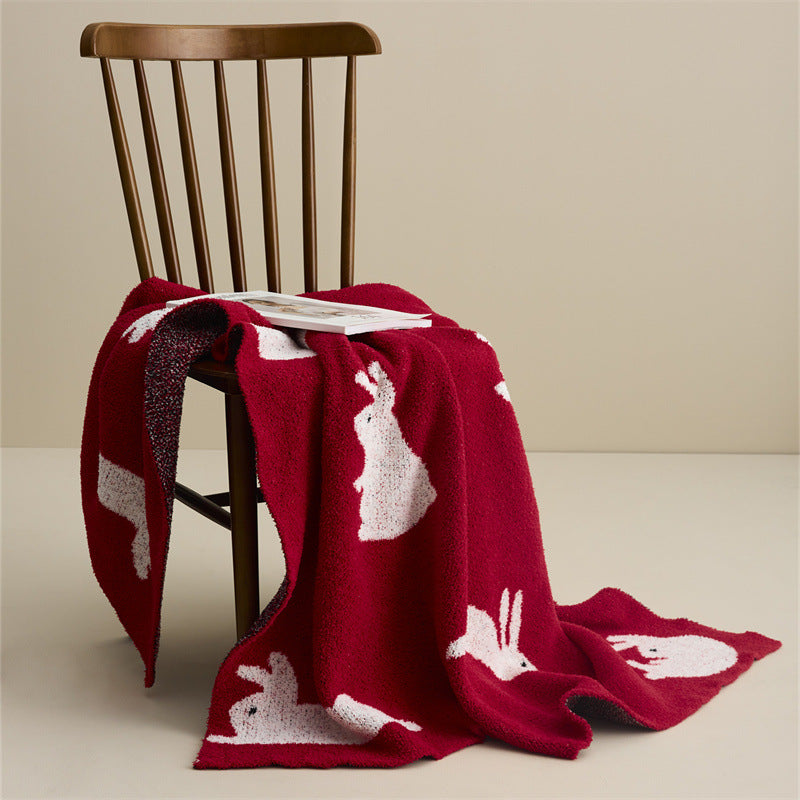 Festive Rabbit Print Plush Blanket – Cozy New Year Special Sofa Throw & Warm Lap Scarf