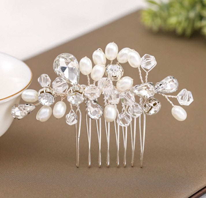Simple Wedding Jewelry Crystal Pearl Handmade Hair Comb