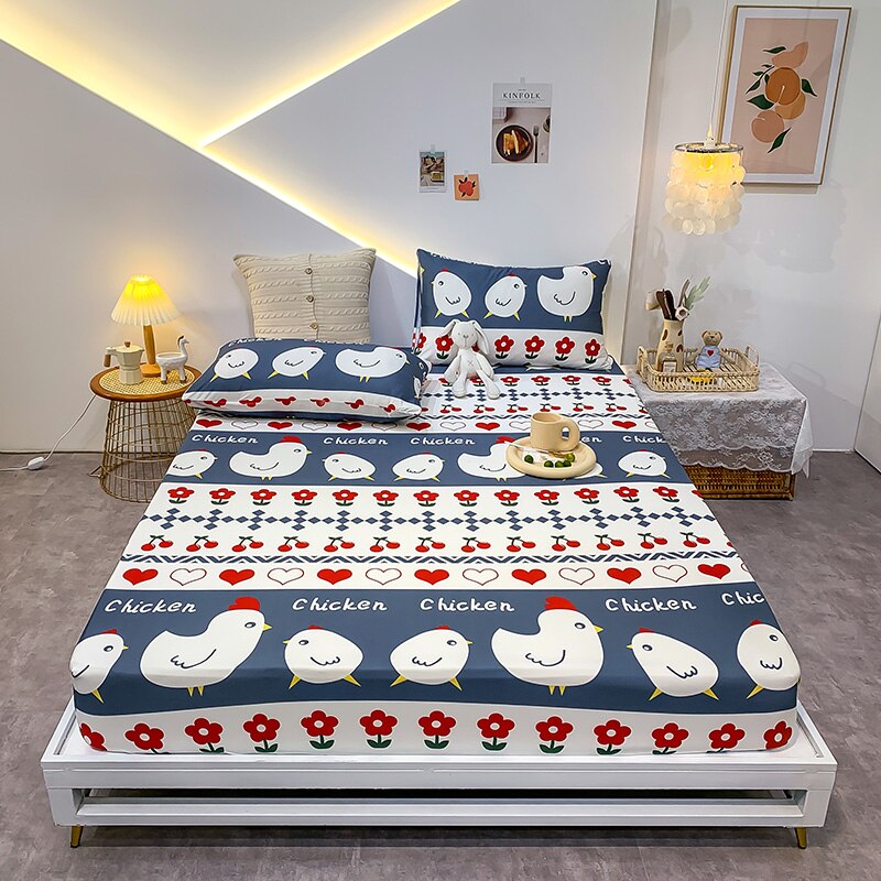 Premium Cotton Elastic Fitted Bed Sheet – Non-Slip Geometric Printed Bed Linen for Queen & King Size Beds