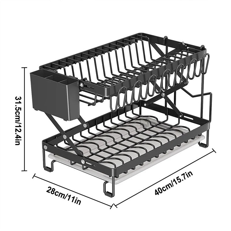 Foldable 2-Layer Kitchen Dish Rack | Large Capacity Countertop Drying Shelf