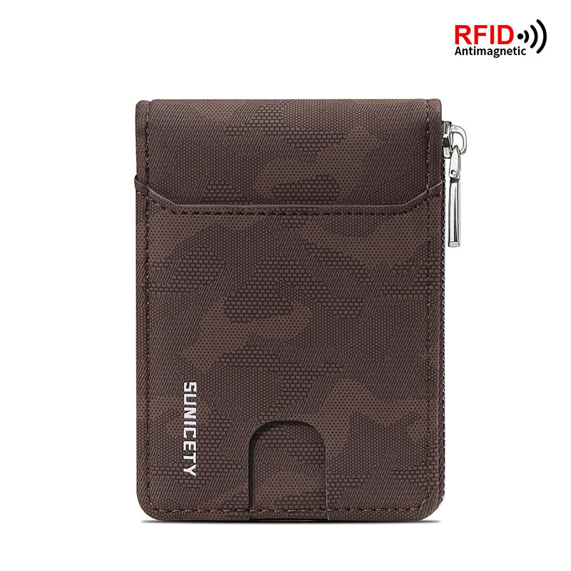 RFID Blocking Zipper Large Capacity Credit Card & Certificate Holder - PU Camouflage Wallet