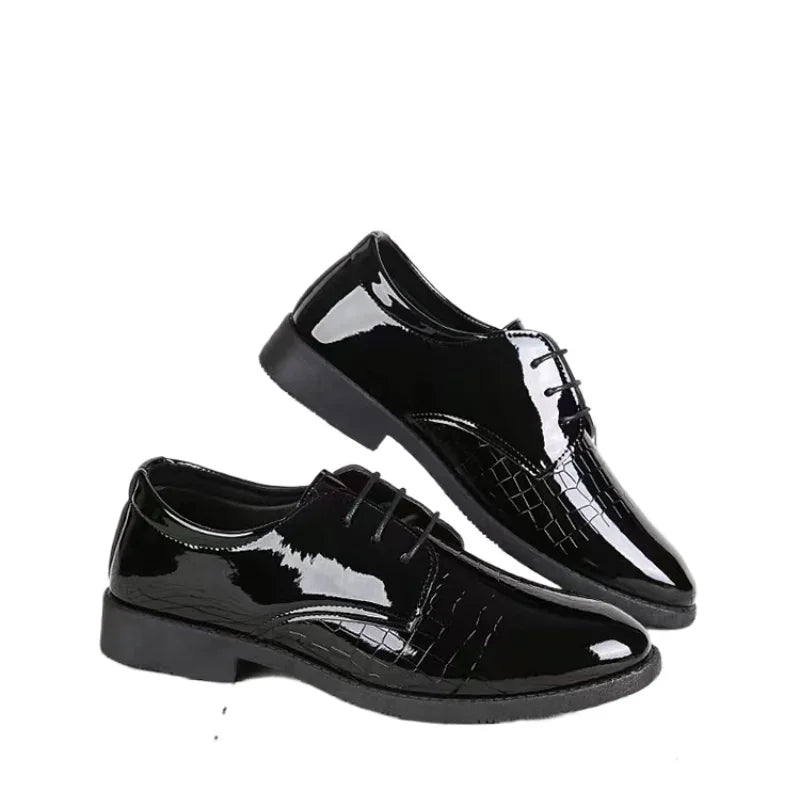 Men's Business Formal Leather Shoes - Glossy Crocodile Pattern Oxford Shoes
