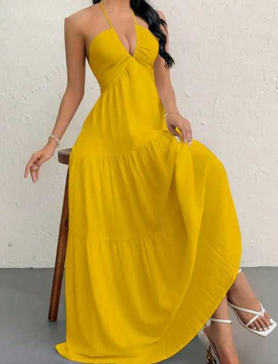 Women's Sexy Backless Halter Neck Maxi Dress - European Style Summer Beach