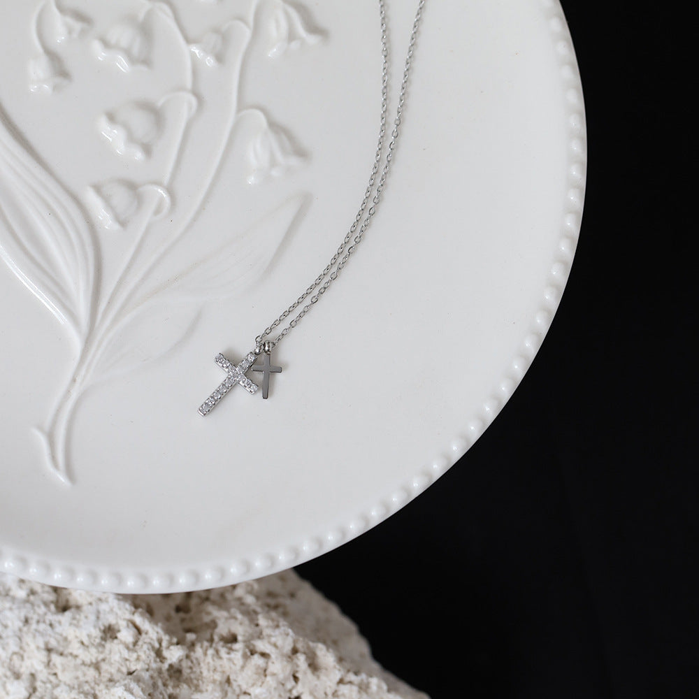 Micro Inlaid Zircon Silver Tone Religious Necklace