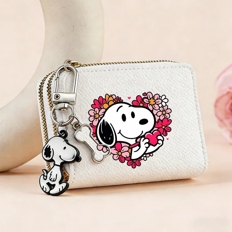 Cute Snoopy Dog Double Zipper Coin Wallet - Mini Credit Card Holder & Cartoon Pouch