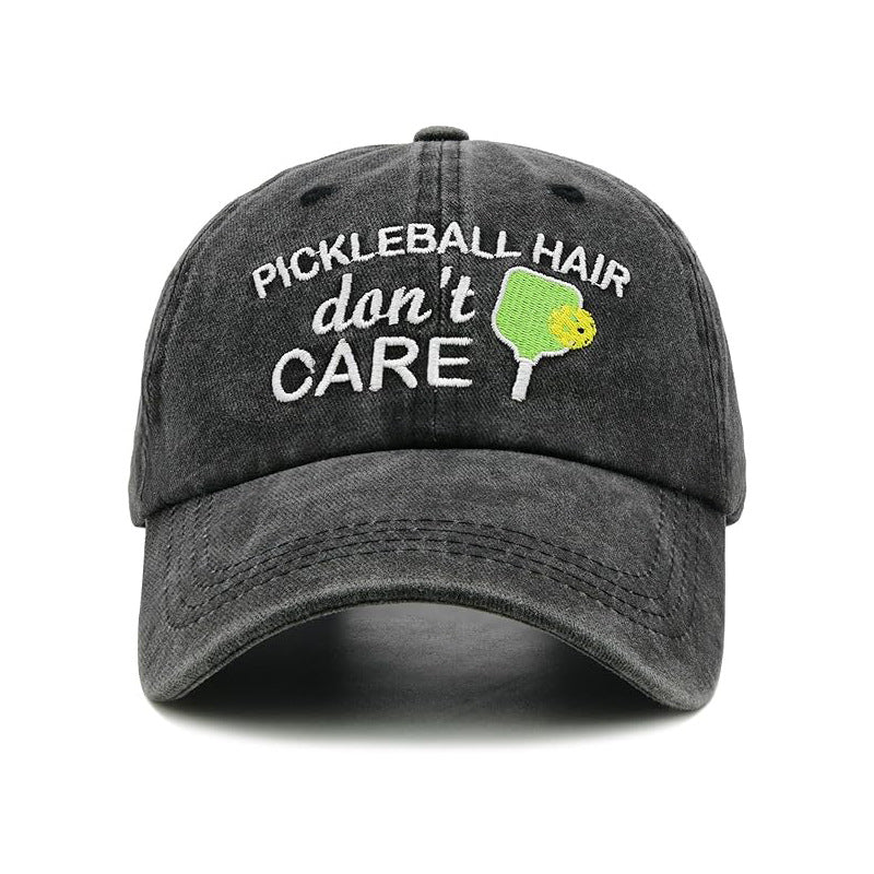 Pickleball Hair Don't Care" Embroidered Washed Cotton Baseball Cap